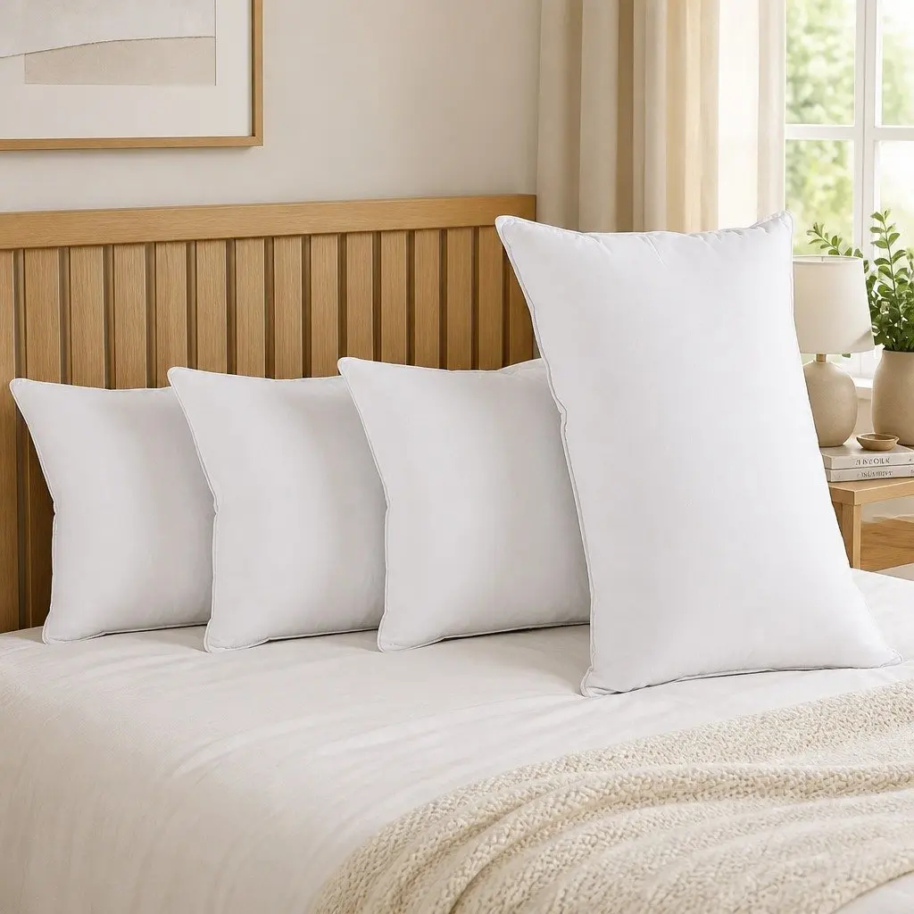 4 Pack Bed Pillows King Size Hotel Bedding Family Set Medium Firm 50x90cm White