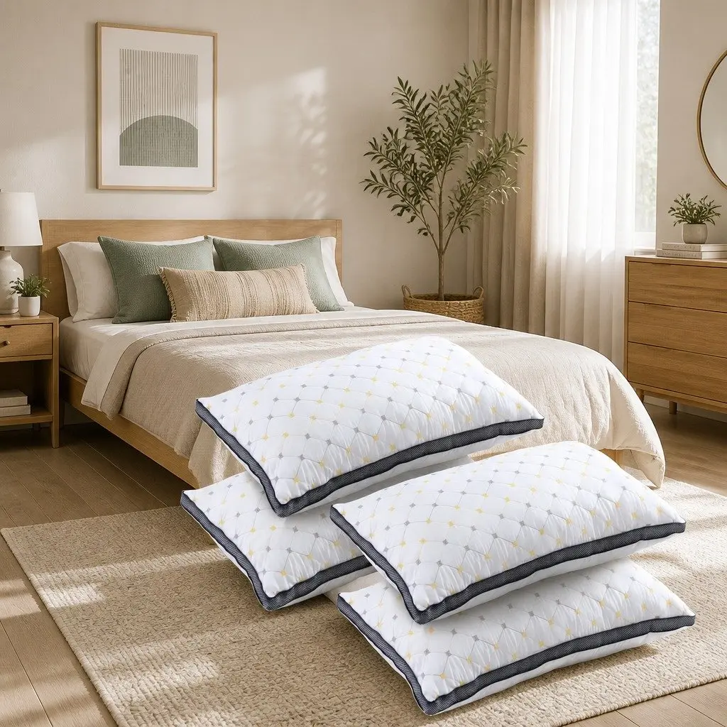 Microfibre Pillows White 4 Pack, 70x45x25cm, Soft Filling