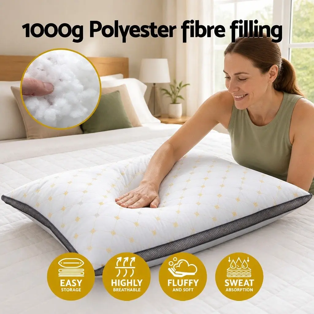 Microfibre Pillows White 4 Pack, 70x45x25cm, Soft Filling