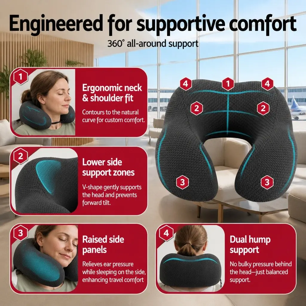 Travel Neck Pillow U-Shape Memory Foam Support Airplane Car Cushion Portable