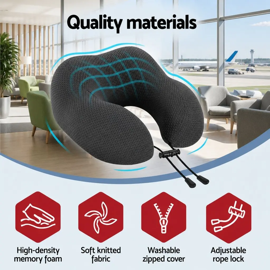 Travel Neck Pillow U-Shape Memory Foam Support Airplane Car Cushion Portable