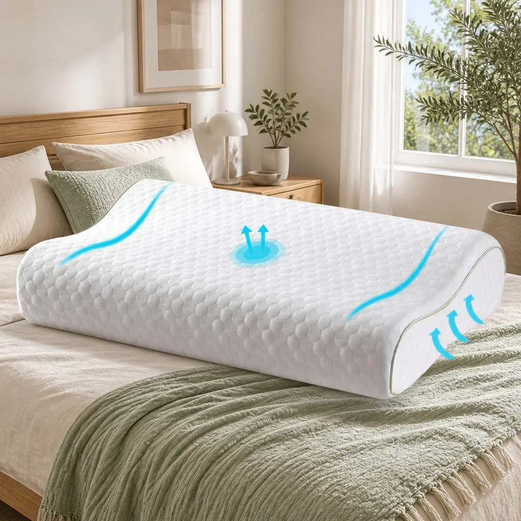 Memory Foam Pillow Contour Neck Support White Ergonomic Design Removable Cover