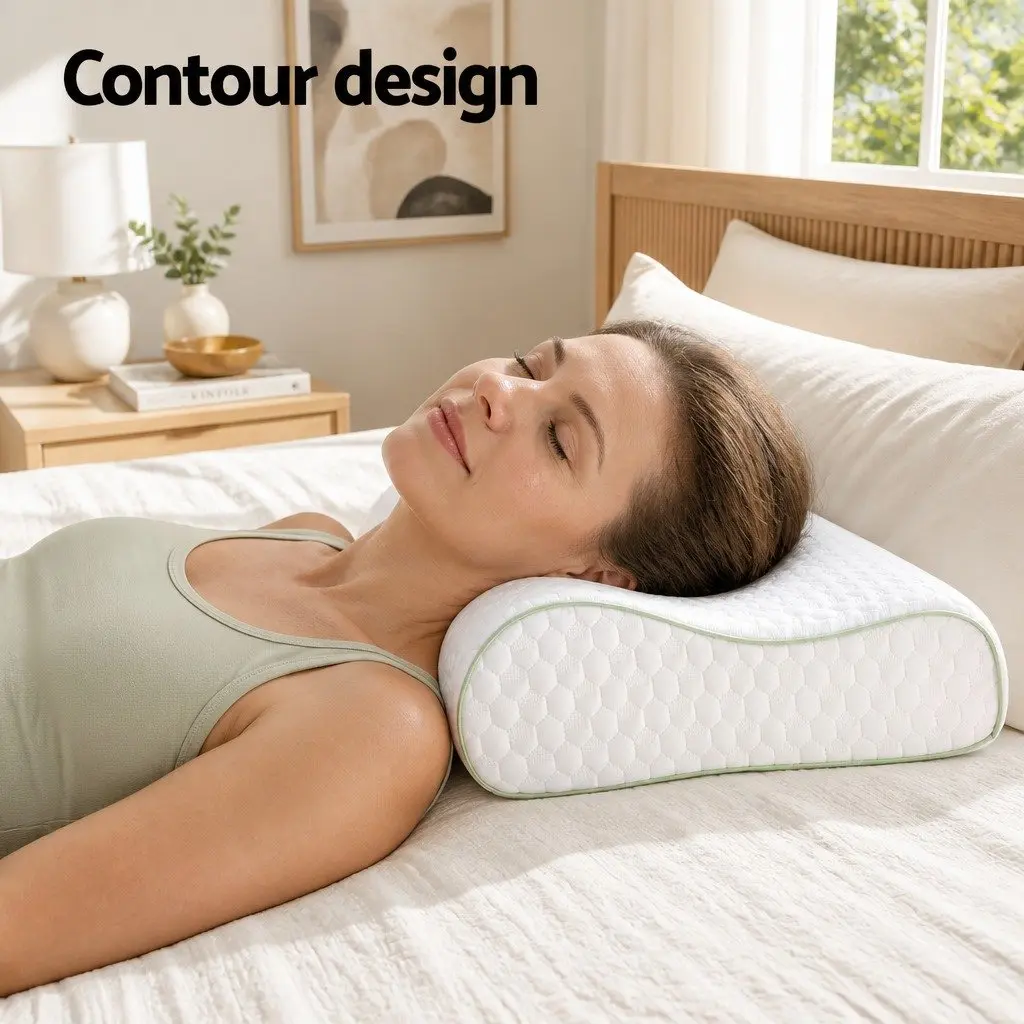 Memory Foam Pillow Contour Neck Support White Ergonomic Design Removable Cover