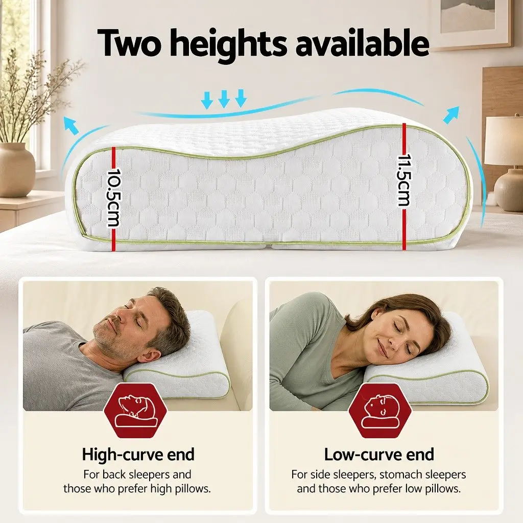 Memory Foam Pillow Contour Neck Support White Ergonomic Design Removable Cover