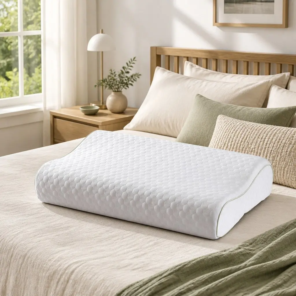 Memory Foam Pillow Contour Neck Support White Ergonomic Design Removable Cover