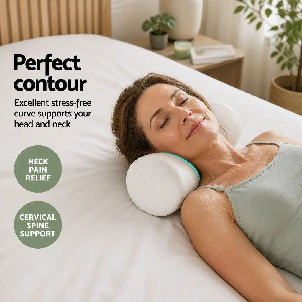 Memory Foam Neck Roll Pillow with Bamboo Cover