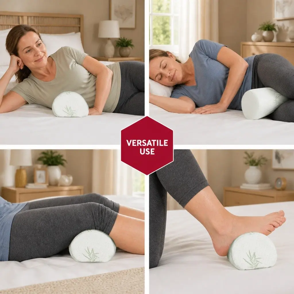Memory Foam Neck Roll Pillow with Bamboo Cover