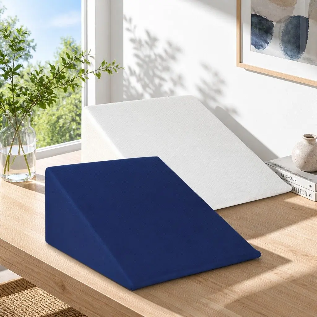 Bed Wedge Pillow for Back Support Upper Body Legs 62 x 64 x 30 cm Blue White