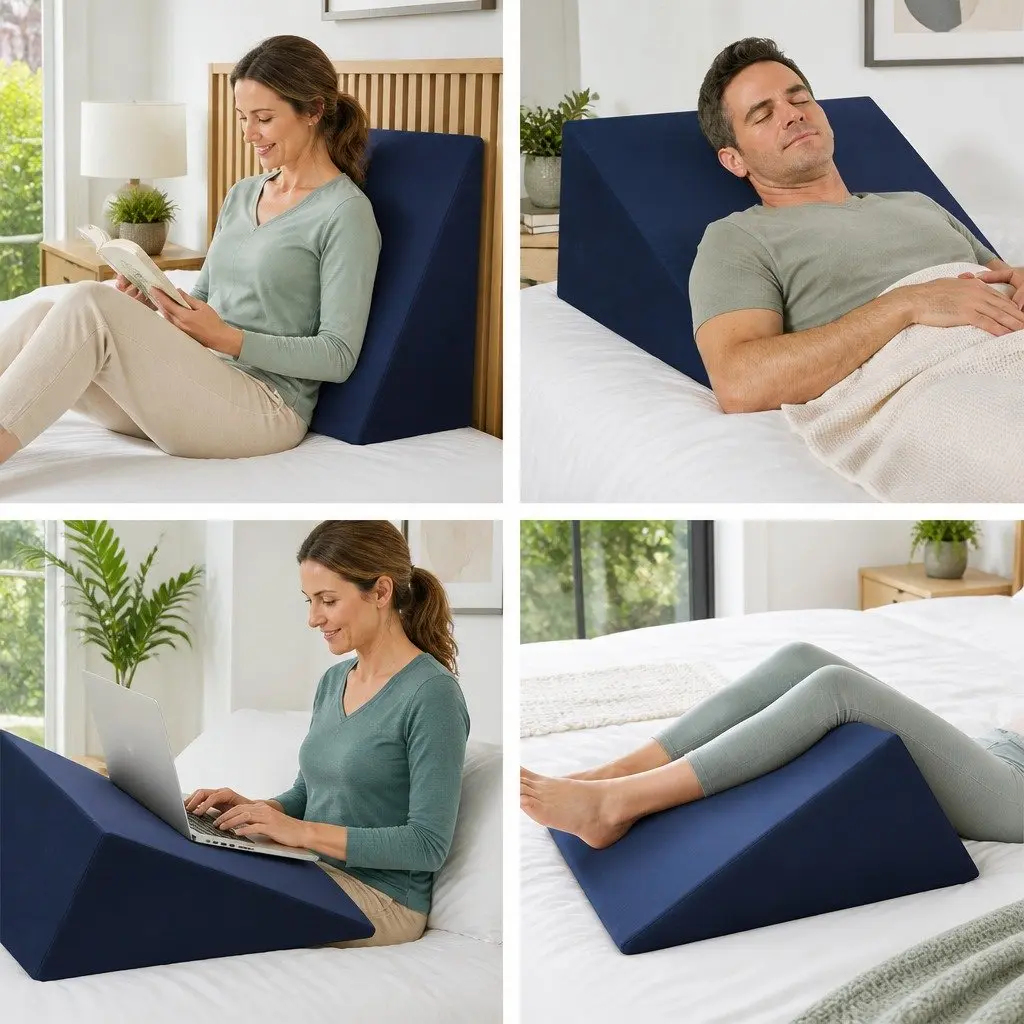Bed Wedge Pillow for Back Support Upper Body Legs 62 x 64 x 30 cm Blue White