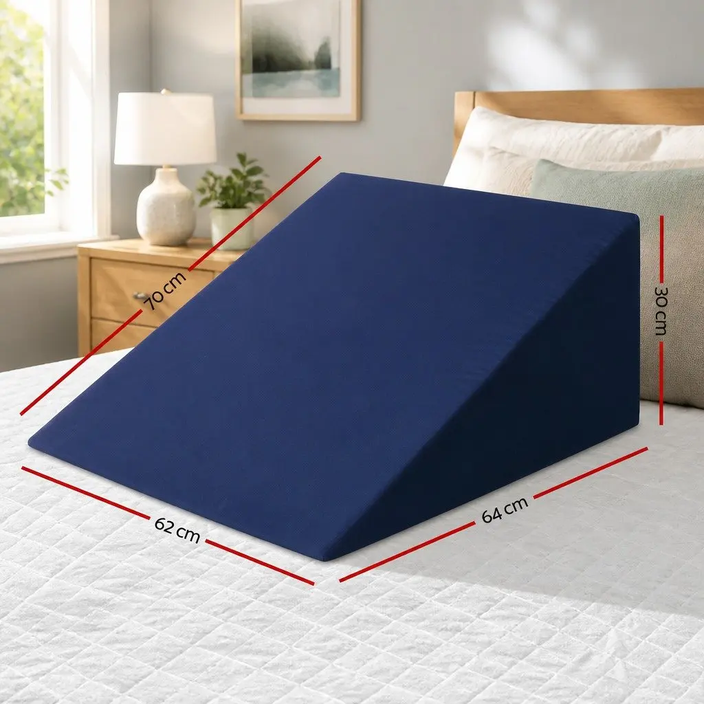 Bed Wedge Support Pillow for Back and Legs 62 x 64 x 30cm Blue Memory Foam