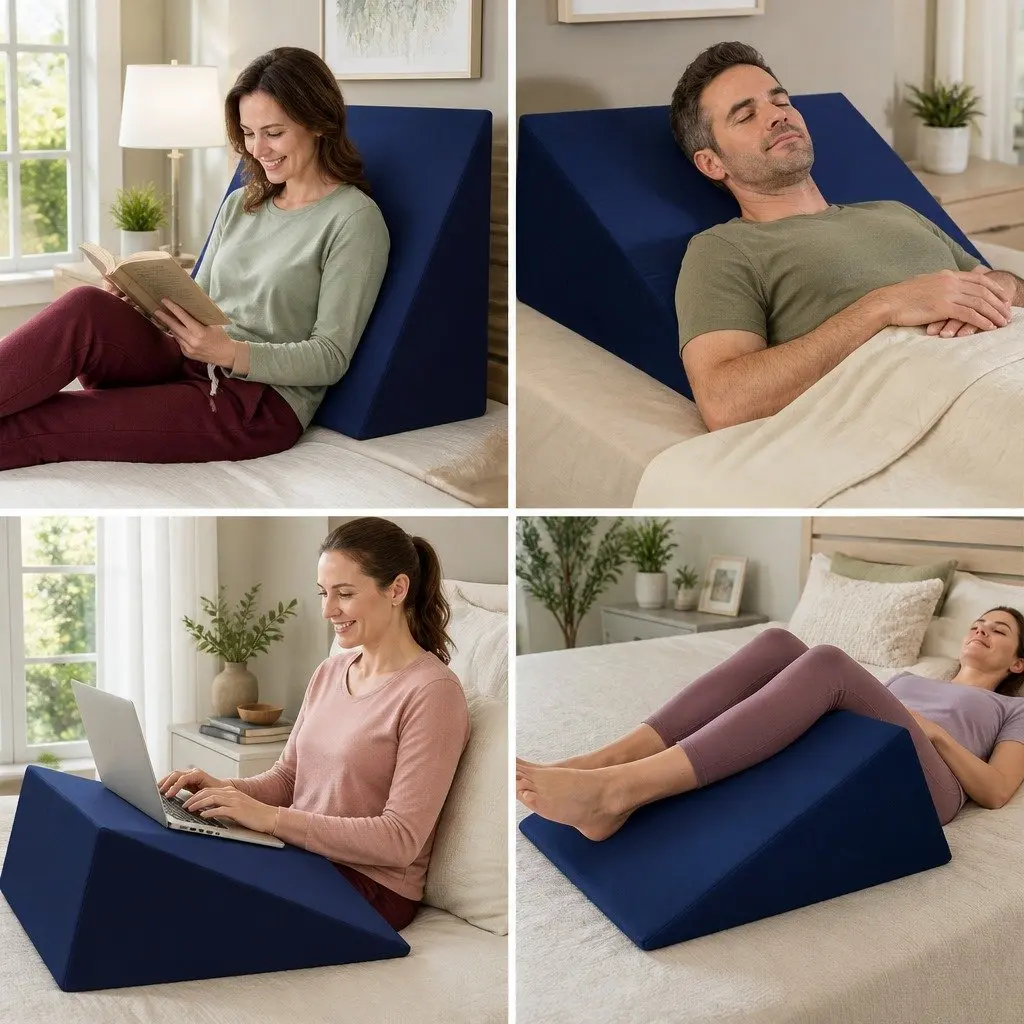 Bed Wedge Support Pillow for Back and Legs 62 x 64 x 30cm Blue Memory Foam
