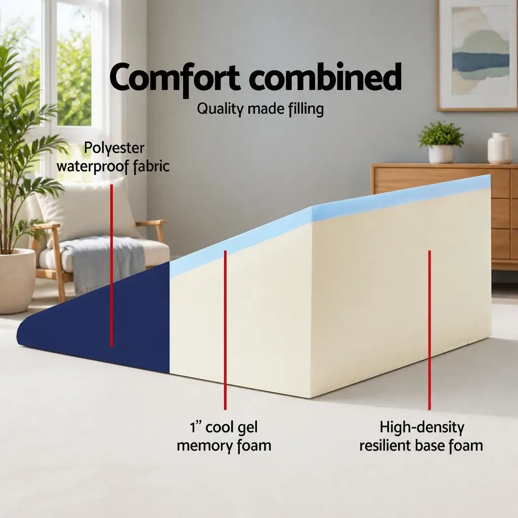 Bed Wedge Support Pillow for Back and Legs 62 x 64 x 30cm Blue Memory Foam