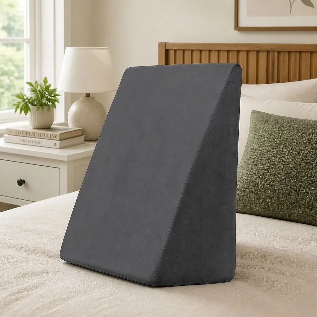 Wedge Pillow for Sleeping Reading Grey 62 x 30 x 62 cm Ergonomic Memory Foam