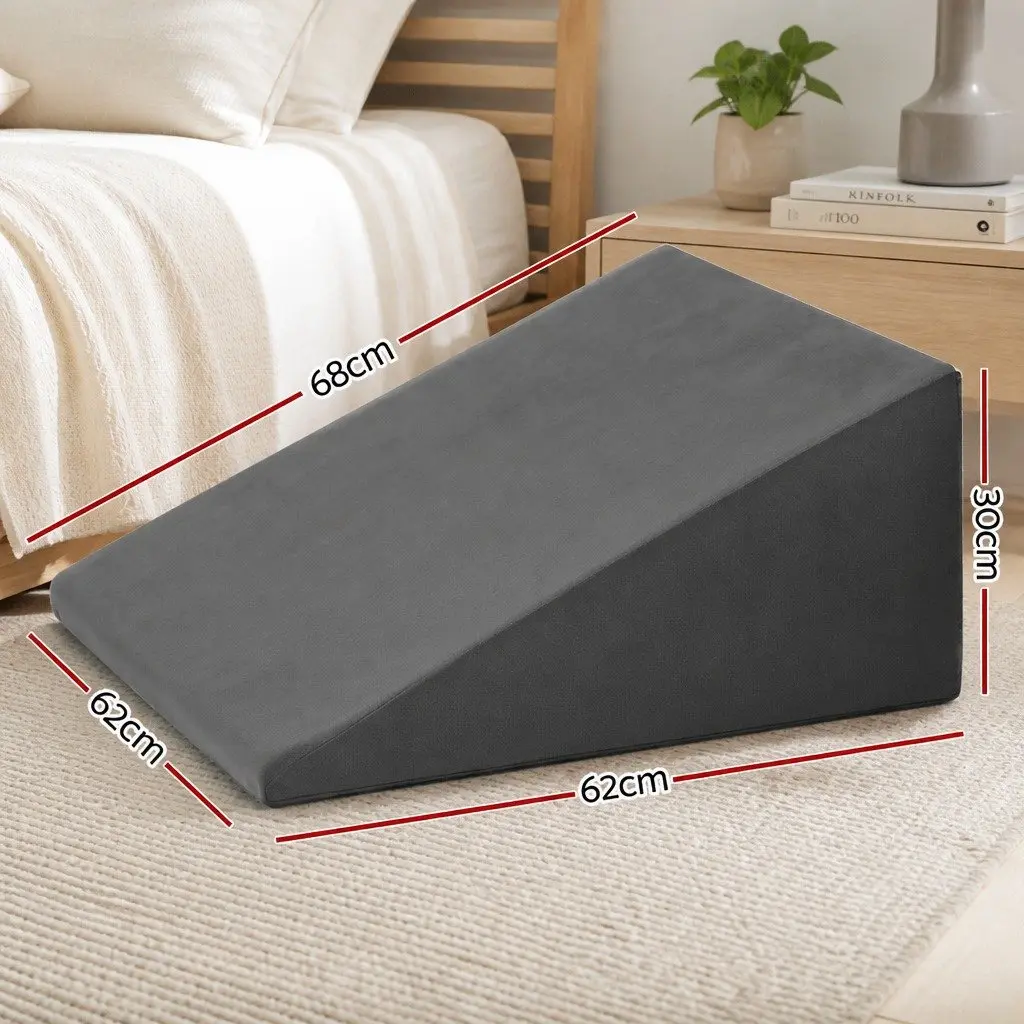Wedge Pillow for Sleeping Reading Grey 62 x 30 x 62 cm Ergonomic Memory Foam