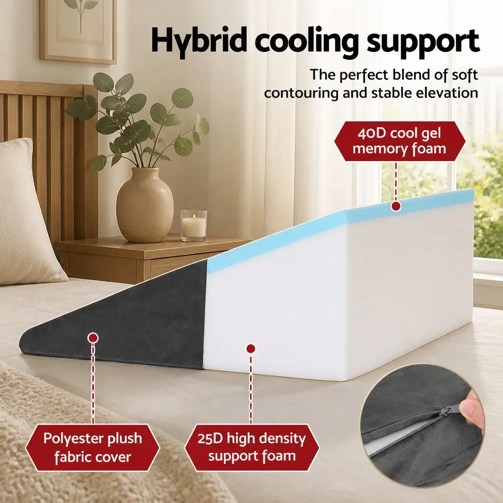 Wedge Pillow for Sleeping Reading Grey 62 x 30 x 62 cm Ergonomic Memory Foam