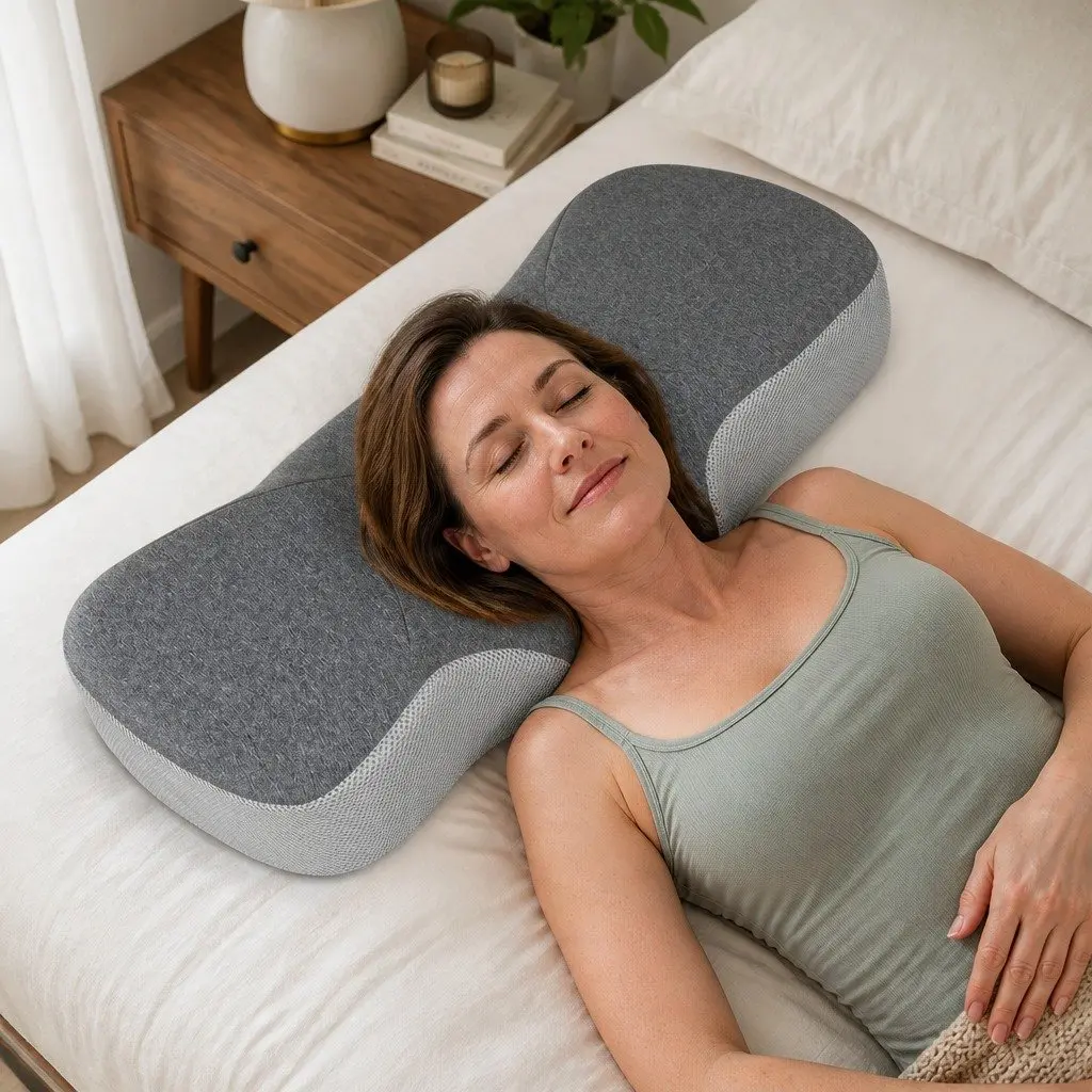 Memory Foam Pillow Neck Support Ergonomic Design Breathable Pillowcase Grey