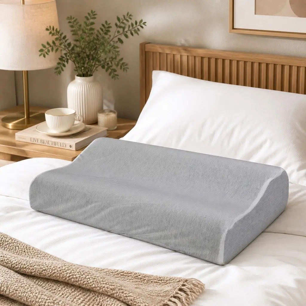 Memory Foam Pillow Pair Bamboo Charcoal Ergonomic Neck Support Grey Removable