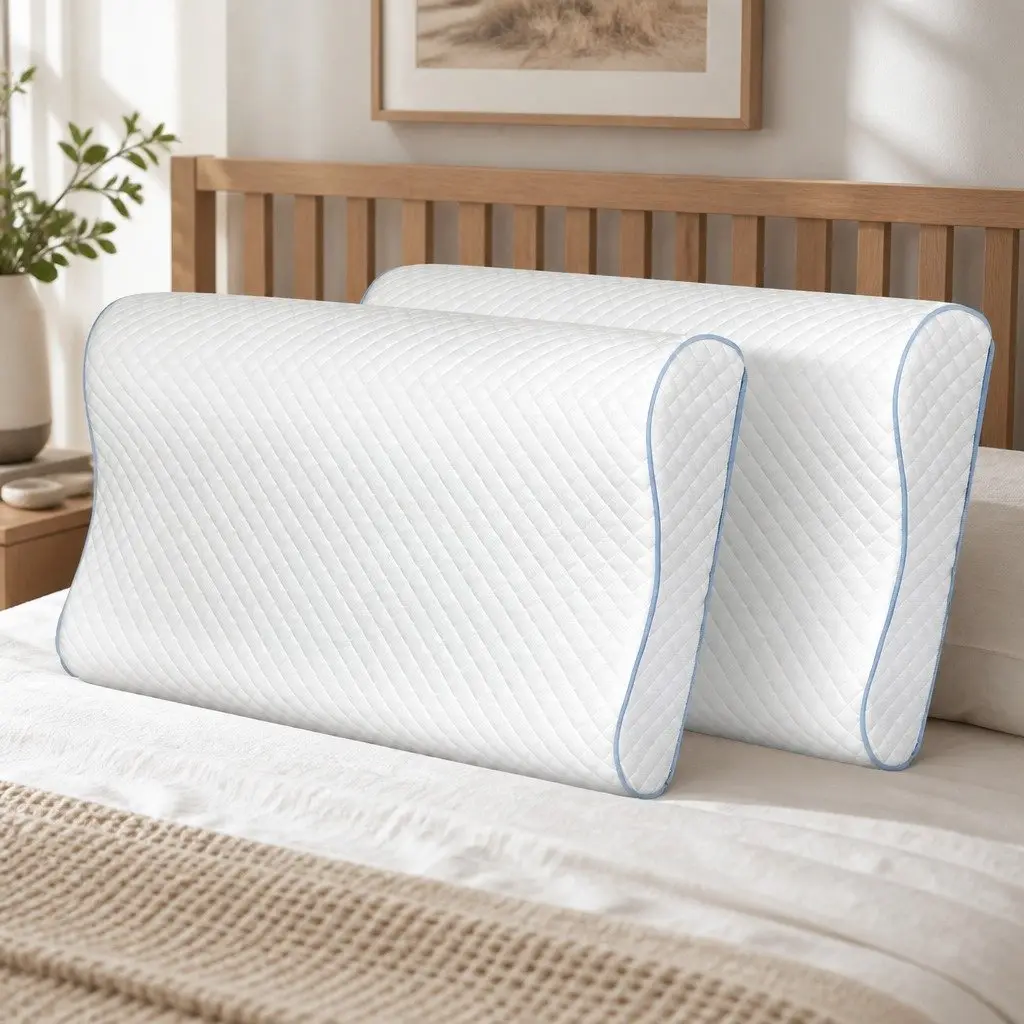 Memory Foam Pillow Pair Ergonomic Neck Shoulder Support Bamboo Charcoal White