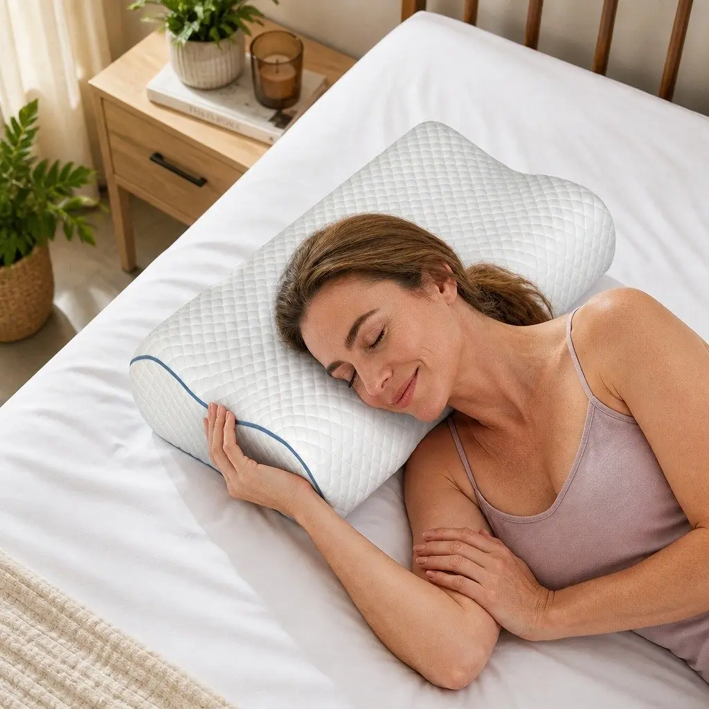Memory Foam Pillow Pair Ergonomic Neck Shoulder Support Bamboo Charcoal White