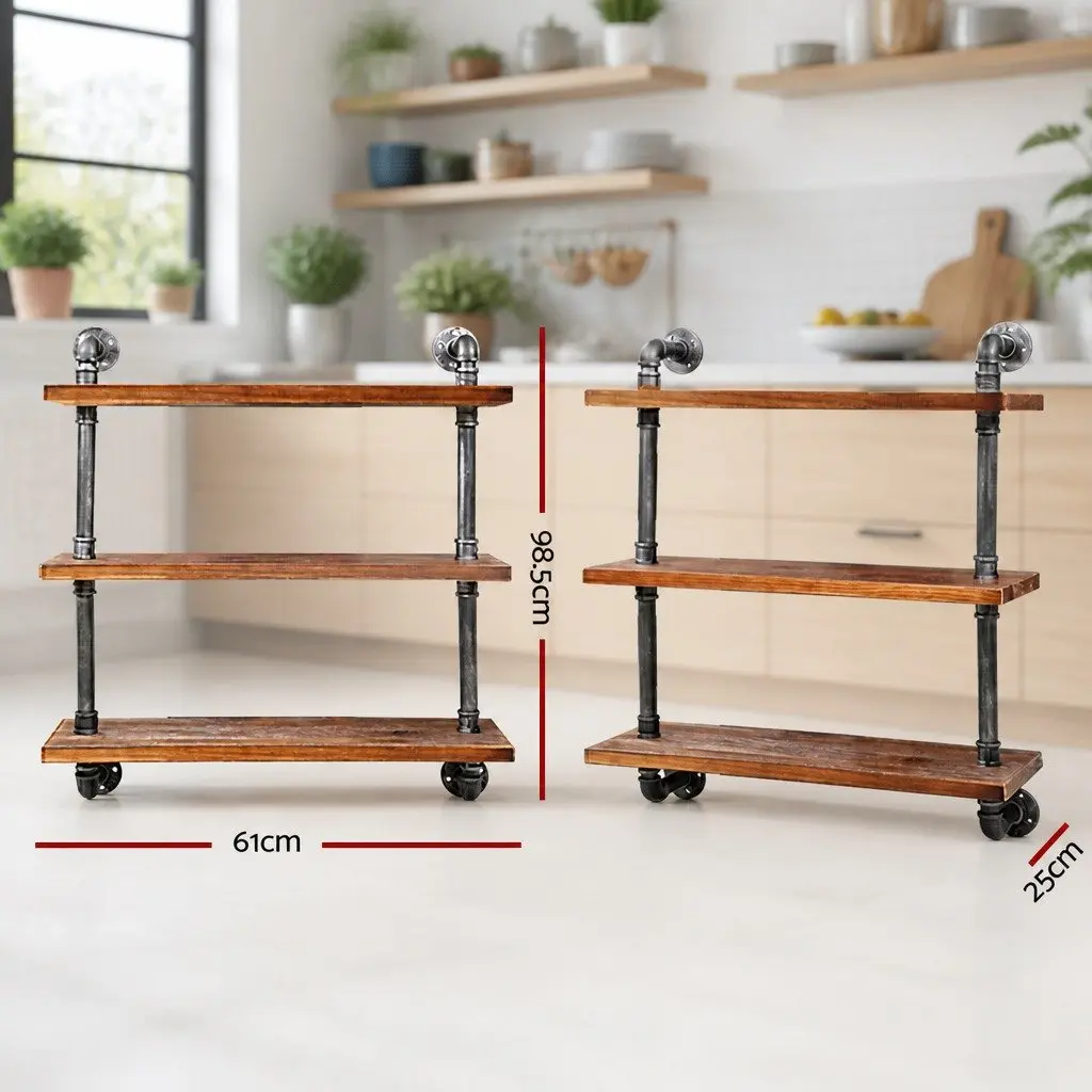 DIY Pipe Shelf 3 Tiers Rustic Industrial Wall Mounted Display Unit for Home Office Café 61 x 25 x 98.5cm
