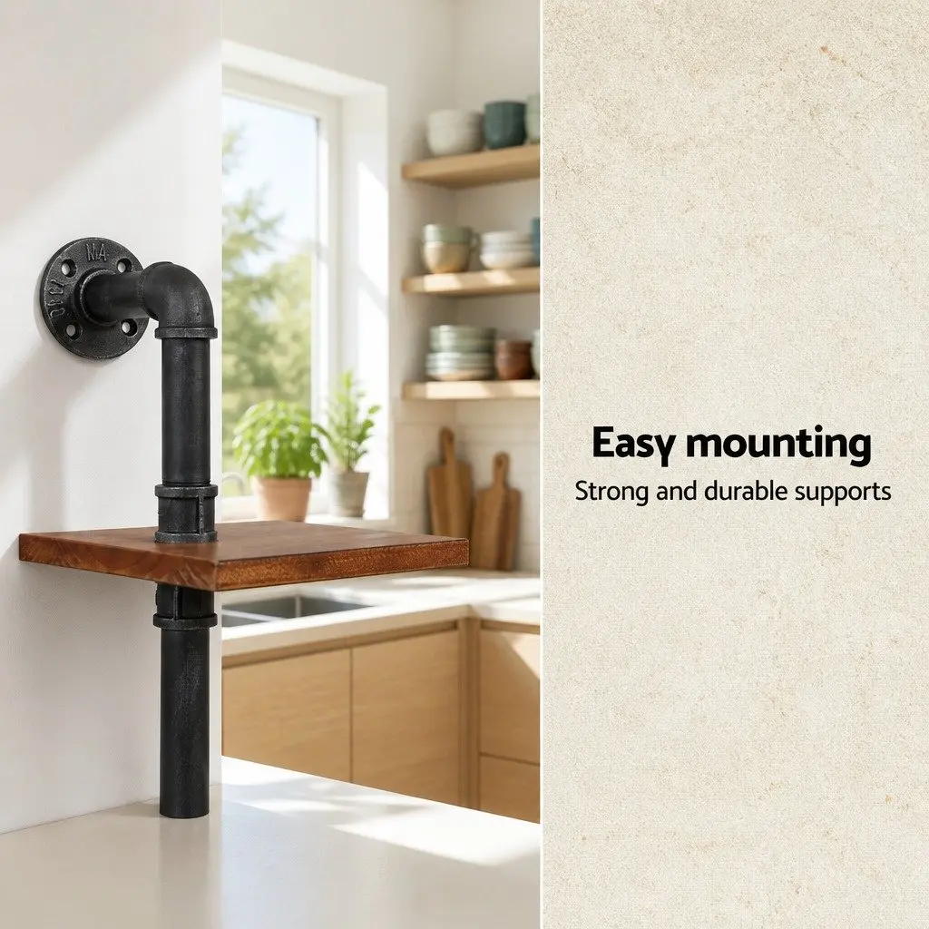 DIY Pipe Shelf 3 Tiers Rustic Industrial Wall Mounted Display Unit for Home Office Café 61 x 25 x 98.5cm