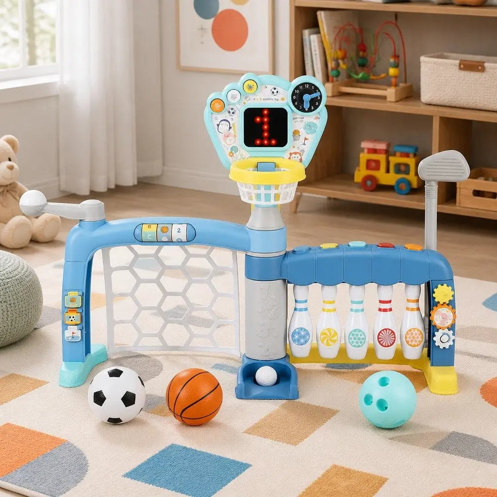 Kids 5-in-1 Sports Activity Centre Basketball Hoop Stand Bowling Baseball Golf