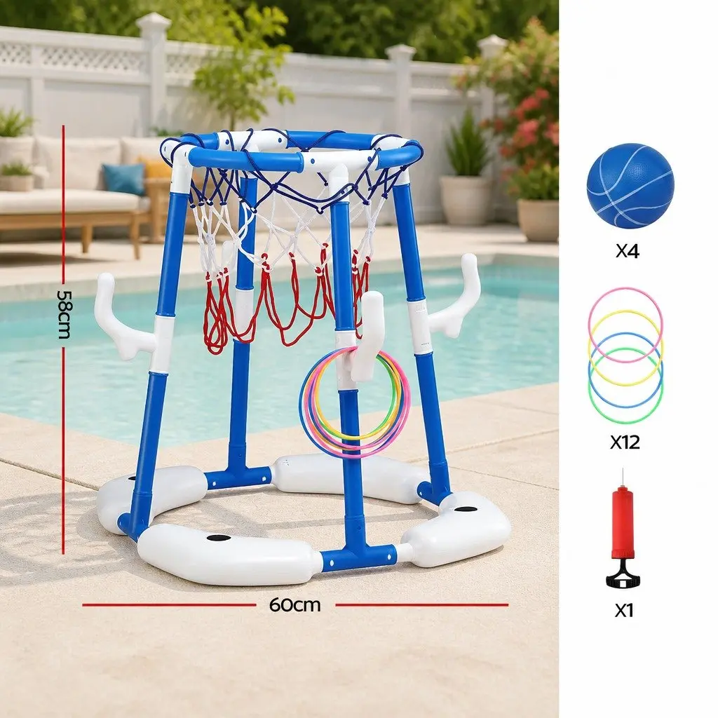Kids Basketball Hoop Ring Toss Sports Activity Centre Indoor Outdoor Blue 43 x 33 x 77-105 cm