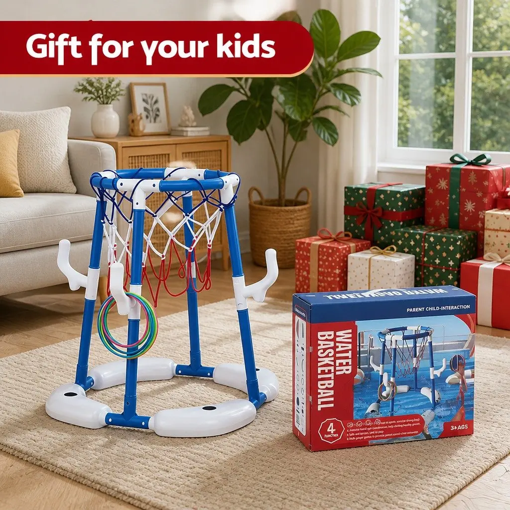 Kids Basketball Hoop Ring Toss Sports Activity Centre Indoor Outdoor Blue 43 x 33 x 77-105 cm