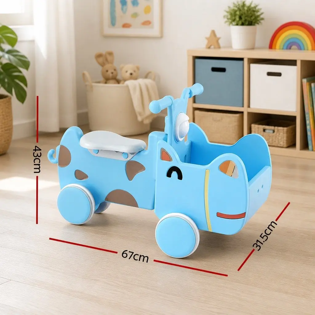 Kids Ride On Push Car Toy with Storage Blue Foot-to-Floor Vehicle for Toddlers
