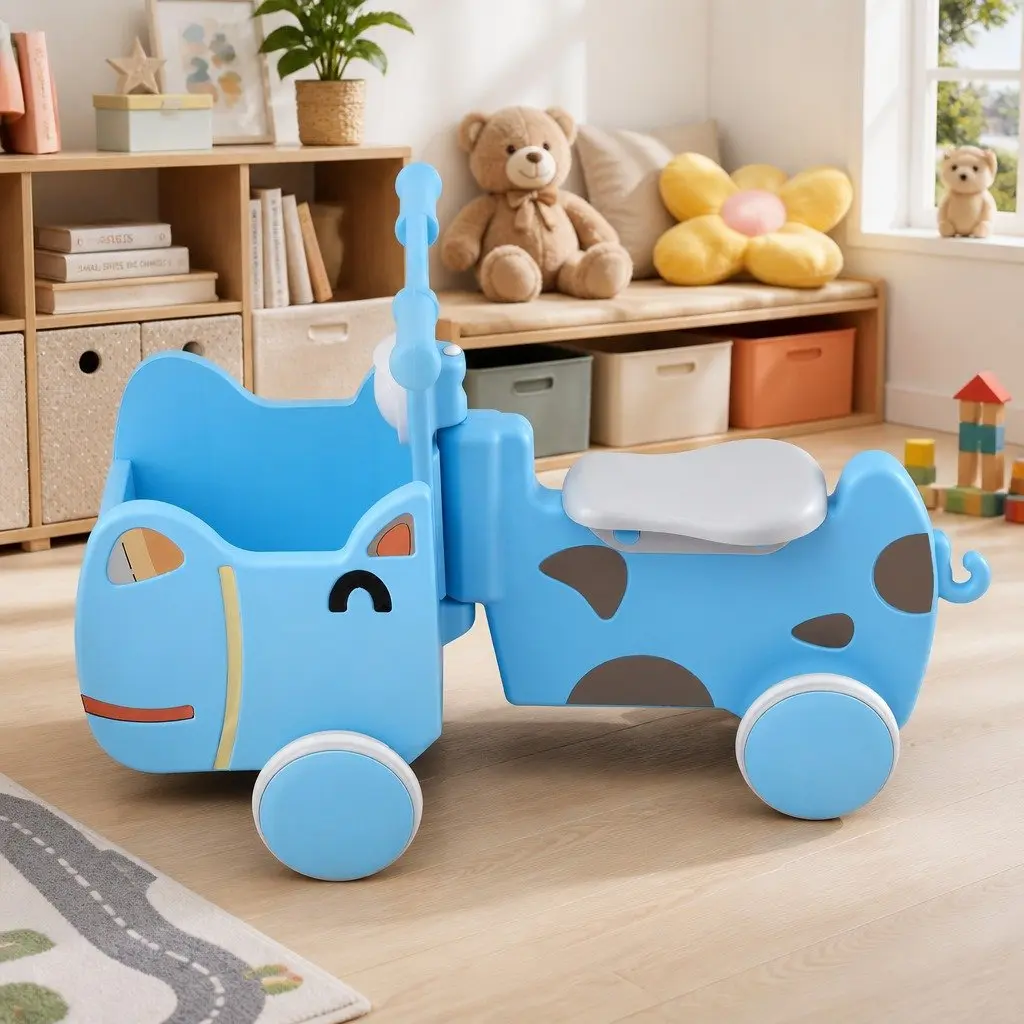 Kids Ride On Push Car Toy with Storage Blue Foot-to-Floor Vehicle for Toddlers
