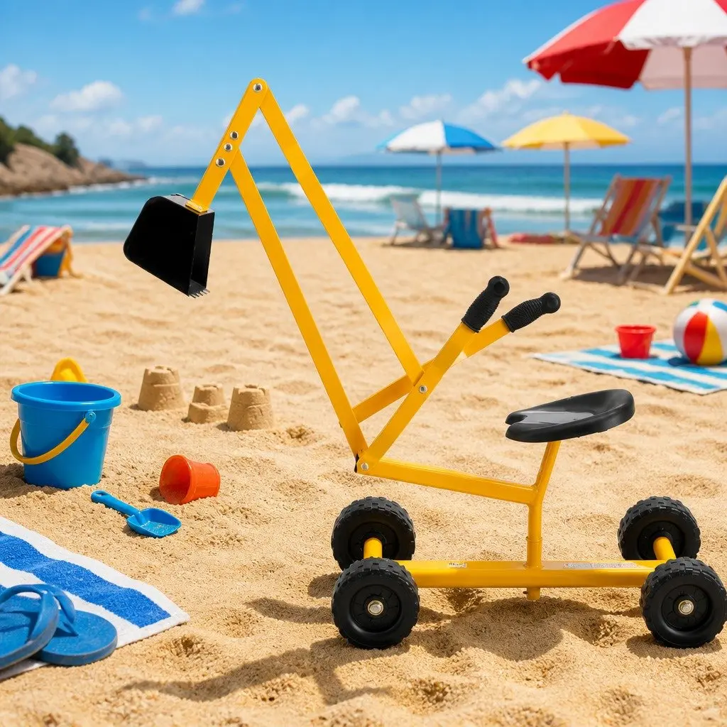 Kids Ride On Digger Bulldozer Sandpit Play Toy Rotating Seat Yellow Construction