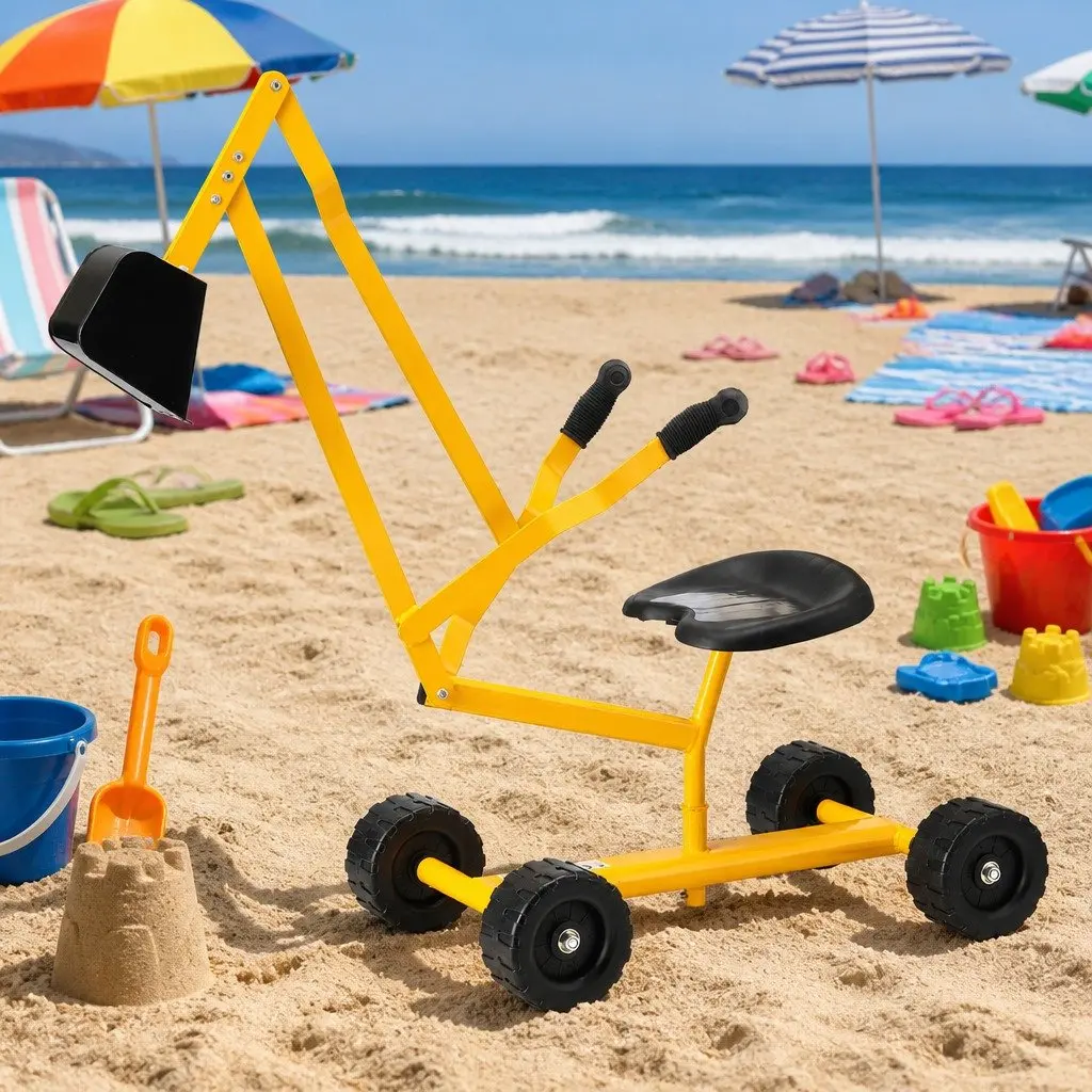 Kids Ride On Digger Bulldozer Sandpit Play Toy Rotating Seat Yellow Construction