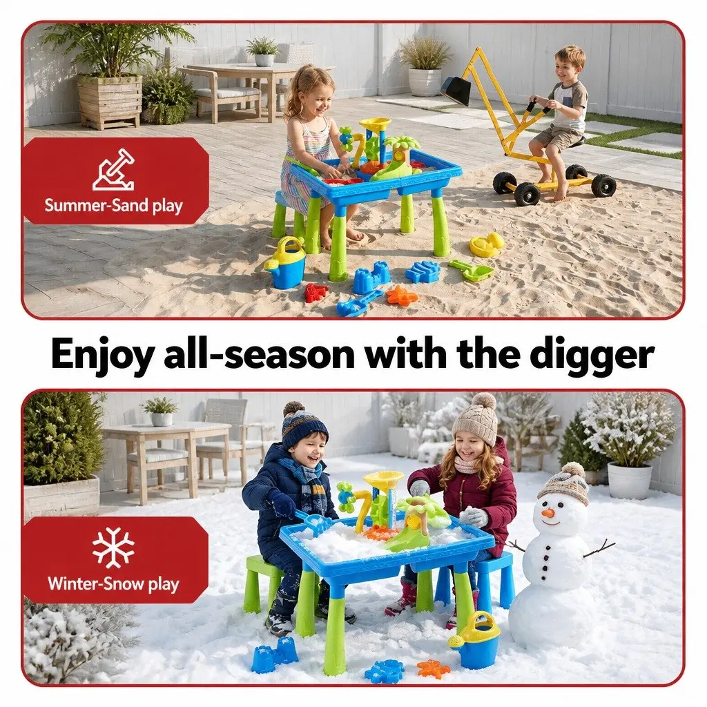Ride On Digger Toy Outdoor Play Set with Sand Water Table for Kids