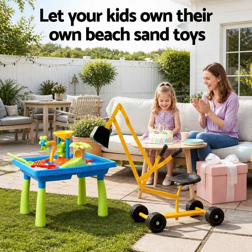 Ride On Digger Toy Outdoor Play Set with Sand Water Table for Kids