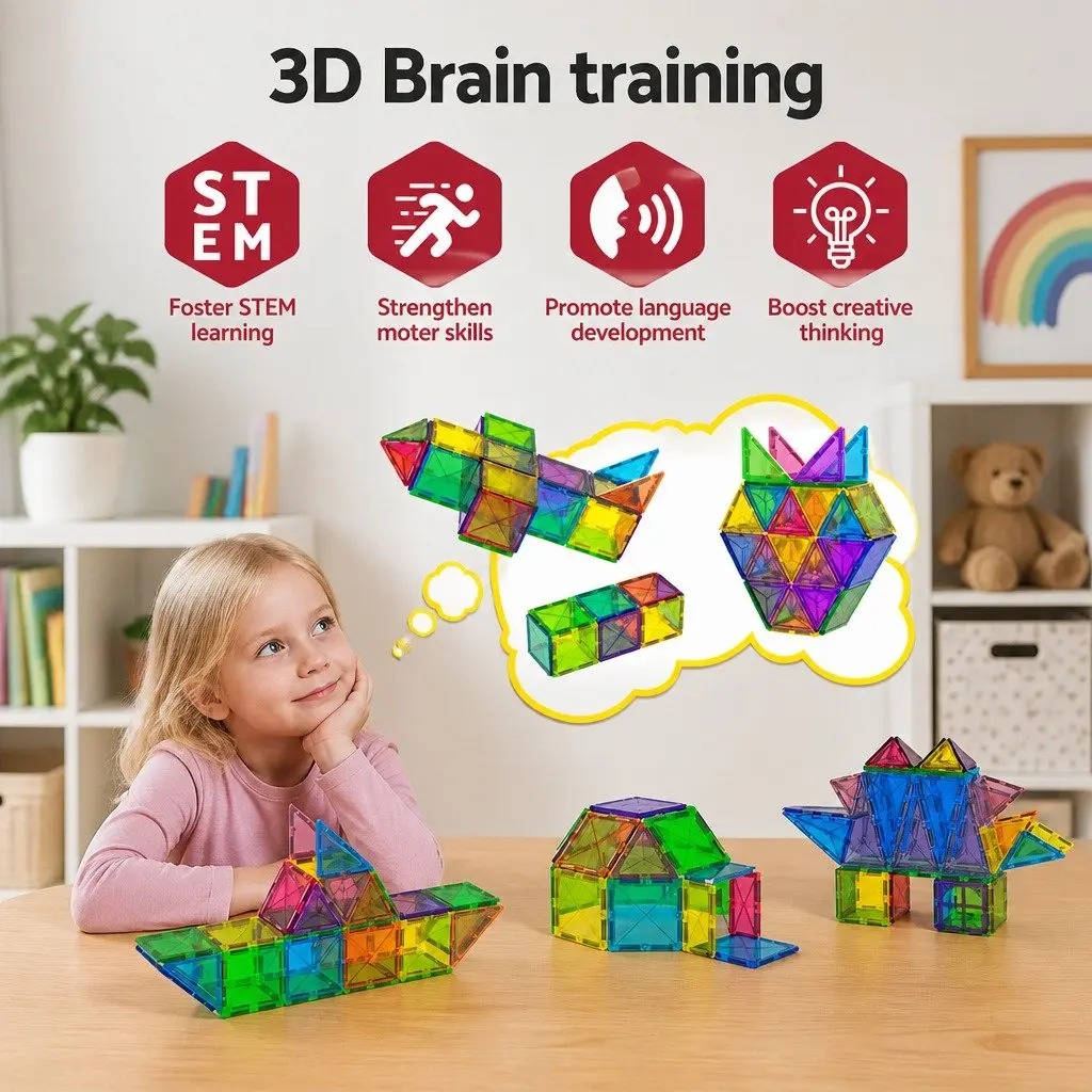 Magnetic Tiles Building Blocks 100pcs Kids Educational Construction Toys STEM