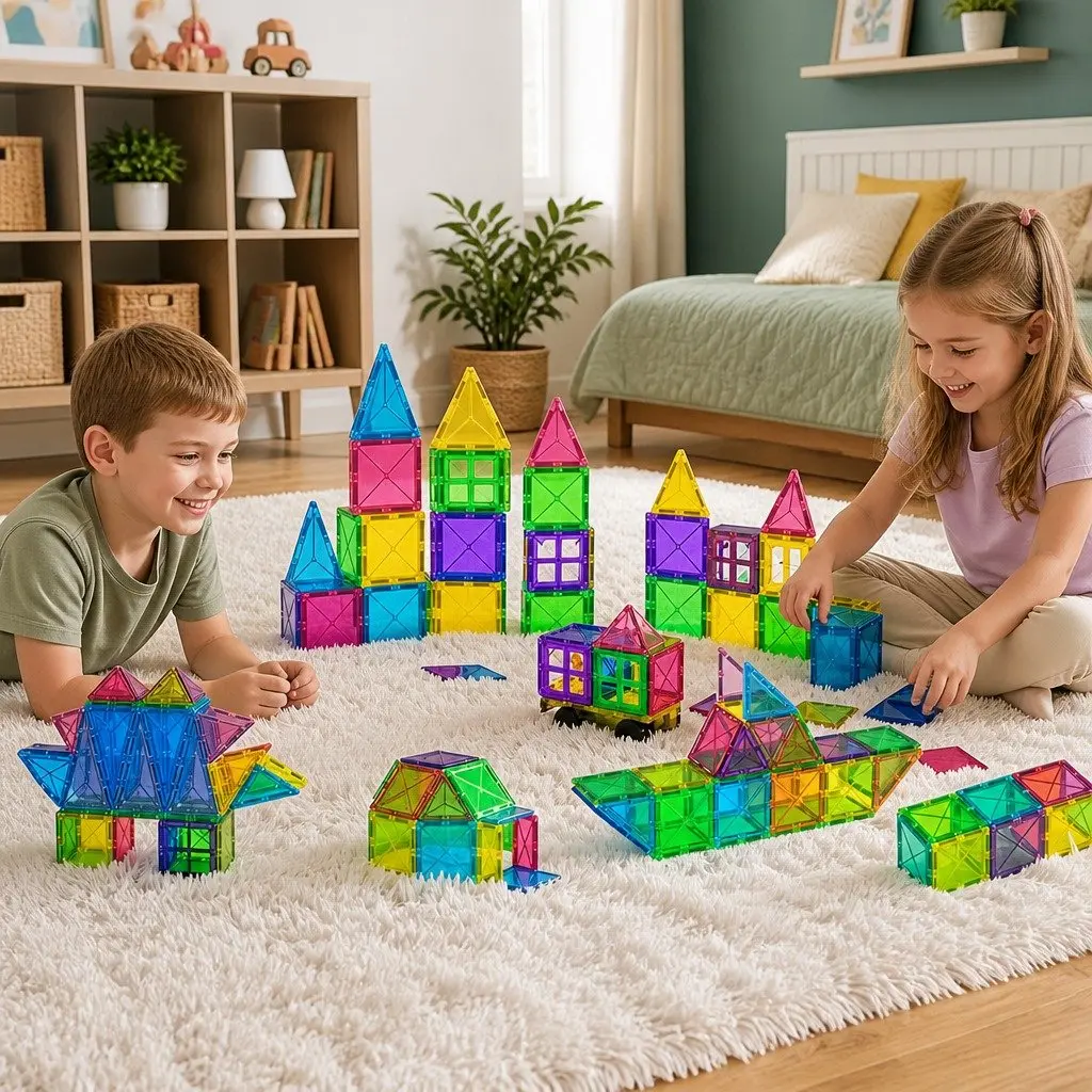 Magnetic Tiles Building Blocks Set 120pcs Kids STEM Educational Toy Playset