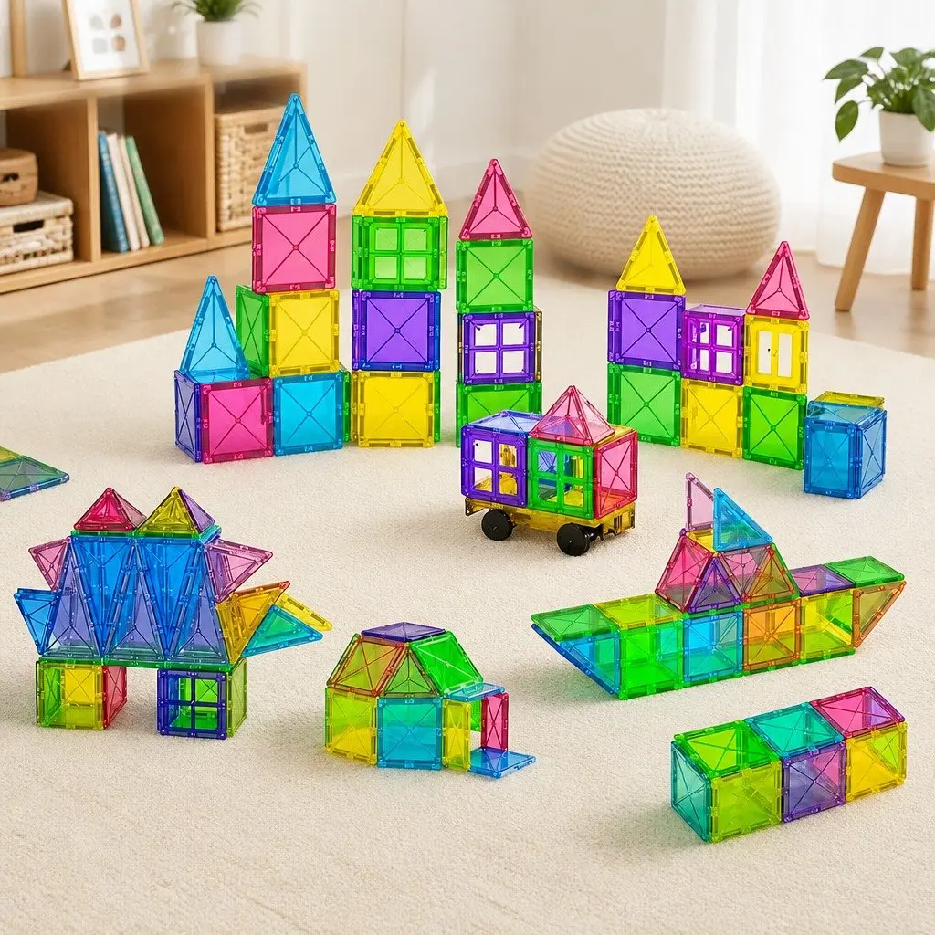 Magnetic Tiles Building Blocks Set 120pcs Kids STEM Educational Toy Playset