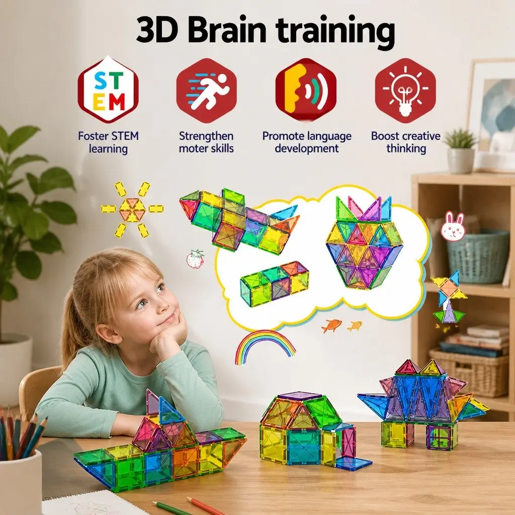 Magnetic Tiles Building Blocks Set 120pcs Kids STEM Educational Toy Playset
