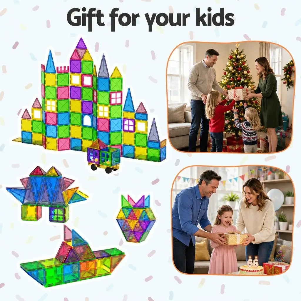 Magnetic Tiles Building Blocks Set 120pcs Kids STEM Educational Toy Playset