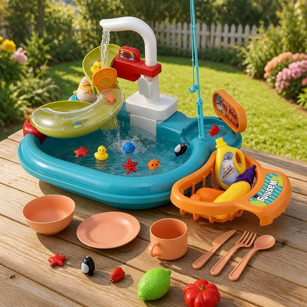Kids Multifunctional Kitchen Sink Set with Fishing Game Toys