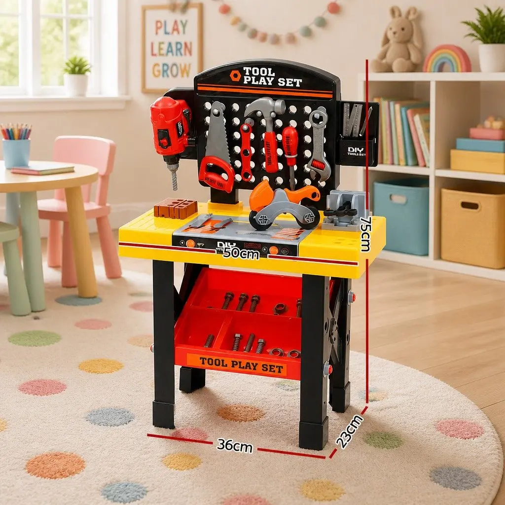 Kids Pretend Play Workbench Tool Set 54 Piece DIY Role Play Toys Red