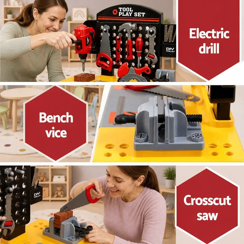 Kids Pretend Play Workbench Tool Set 54 Piece DIY Role Play Toys Red