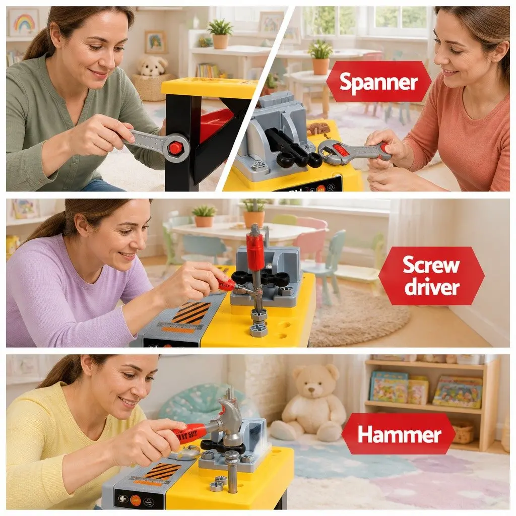 Kids Pretend Play Workbench Tool Set 54 Piece DIY Role Play Toys Red