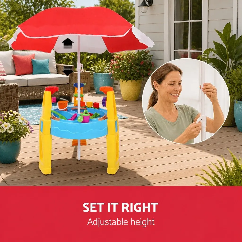 Sand and Water Table Play Set for Kids Outdoor Use with Umbrella 26 Piece