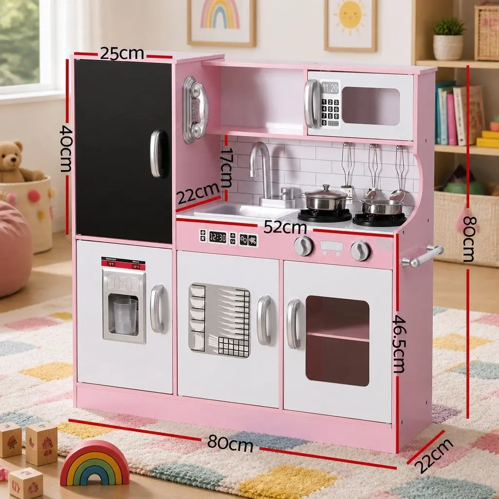 Wooden Kitchen Play Set for Kids 80CM Pink
