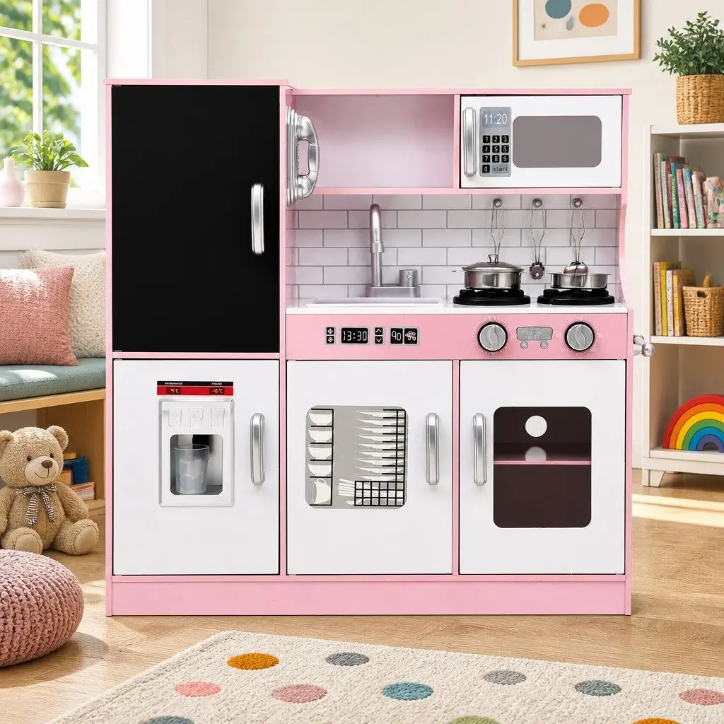 Wooden Kitchen Play Set for Kids 80CM Pink
