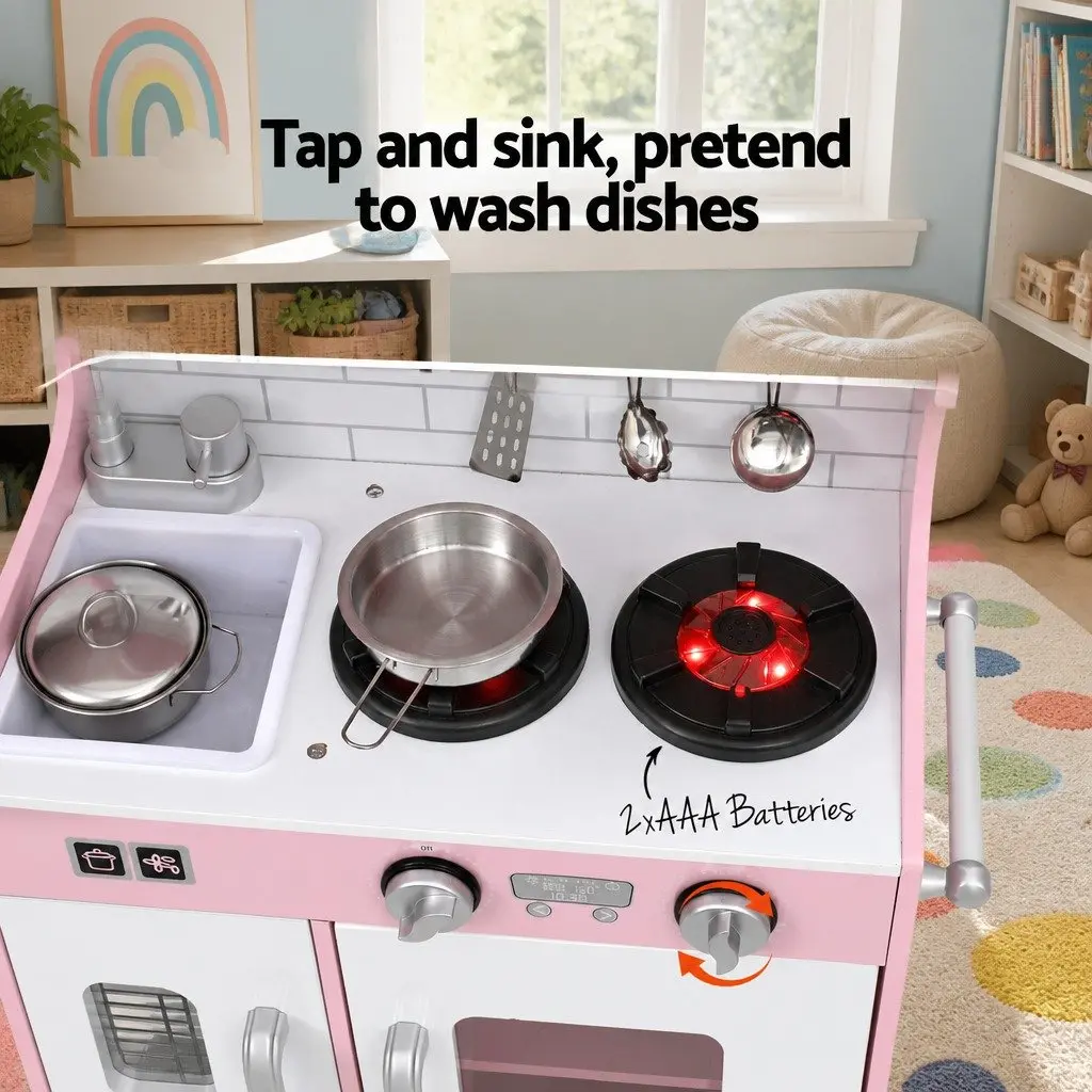 Wooden Kitchen Play Set for Kids 80CM Pink
