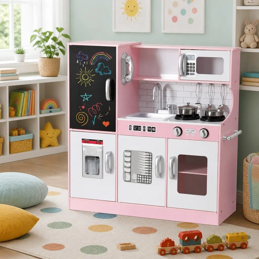 Wooden Kitchen Play Set for Kids 80CM Pink