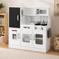 Kids Wooden Kitchen Play Set Dimensions: 80CM, White Design