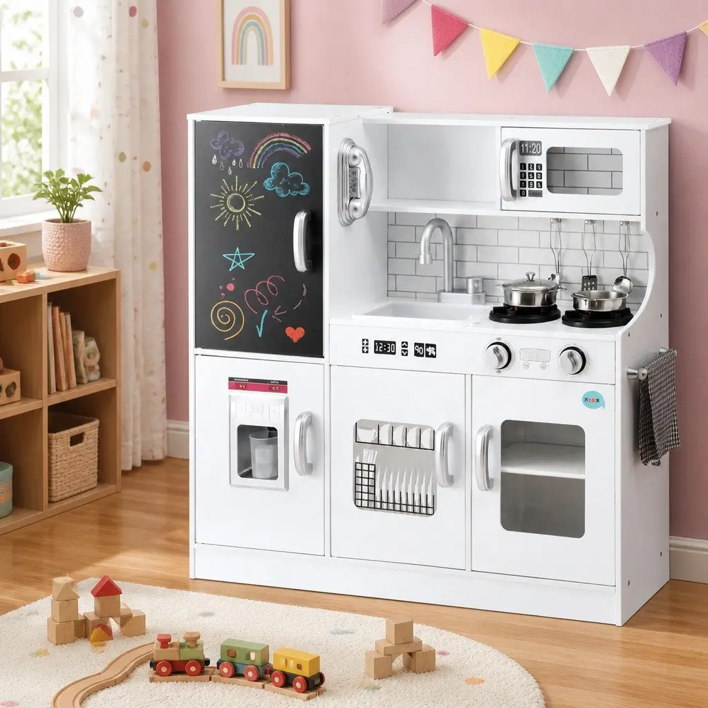 Wooden Kitchen Play Set for Kids Pretend Cooking 80CM
